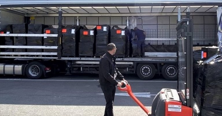 Airbus trucks loaded with 400,000 surgical masks for NHS start journey to UK